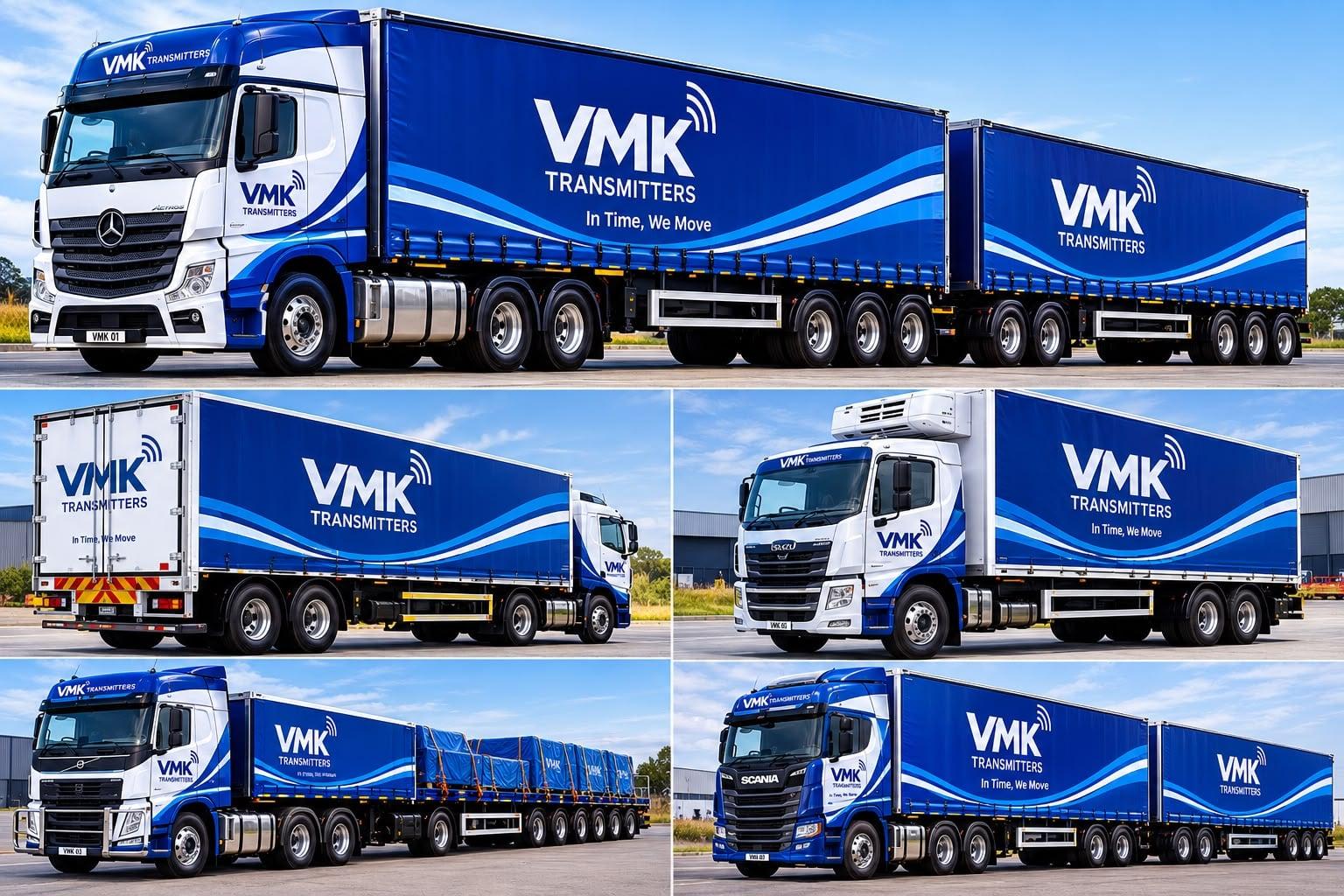 VMK Transmitters fleet of branded logistics trucks
